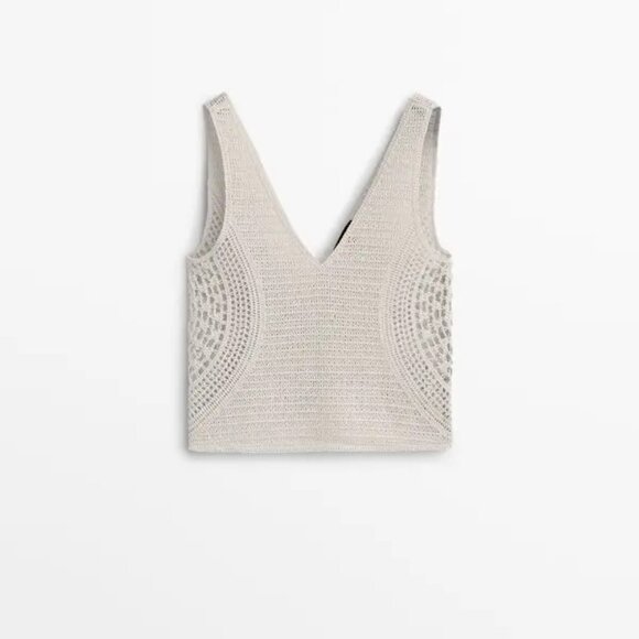 massimo dutti  ! v-neck crochet top - cream - Picture 3 of 9